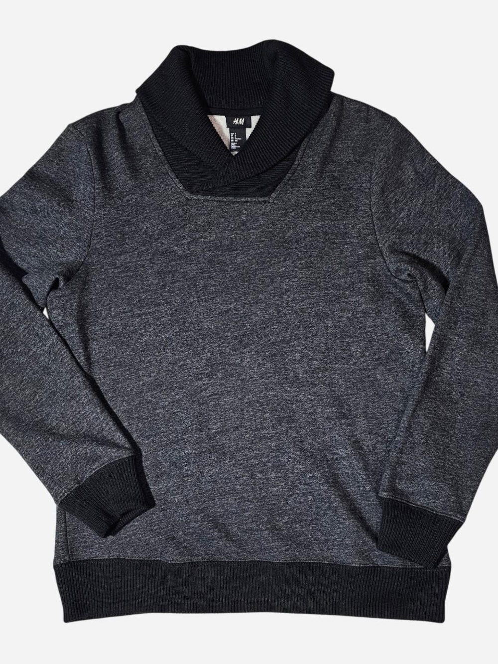 H&M Men's Charcoal Gray and Black Shawl Turtleneck Sweater